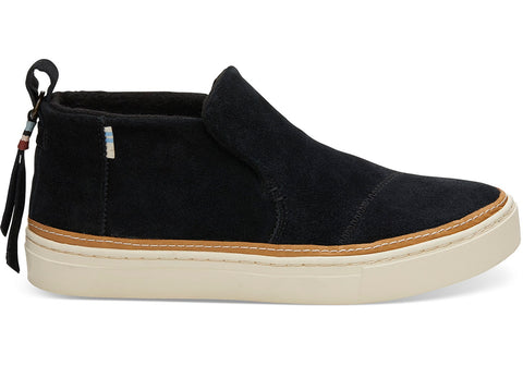 TOMS Women's Paxton Black Croc Embossed Leather Faux Fur Slip-Ons