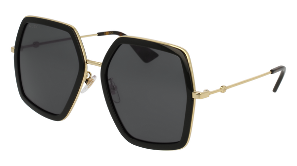 Gucci GG0106S Black Gold Sunglasses / Grey Lenses Gucci GG0106S-001 Black Gold Sunglasses / Grey Lenses