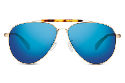 TOMS - Maverick 301 Satin Gold Zeiss Sunglasses, Deep Blue Mirror Polarized Lenses