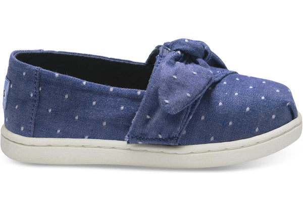 TOMS - Tiny Classics Imperial Blue Dot Chambray Bow Slip-Ons