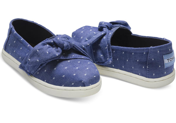 TOMS Tiny Classics Imperial Blue Dot Chambray Bow Slip-Ons