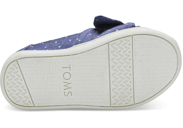 TOMS Tiny Classics Imperial Blue Dot Chambray Bow Slip-Ons