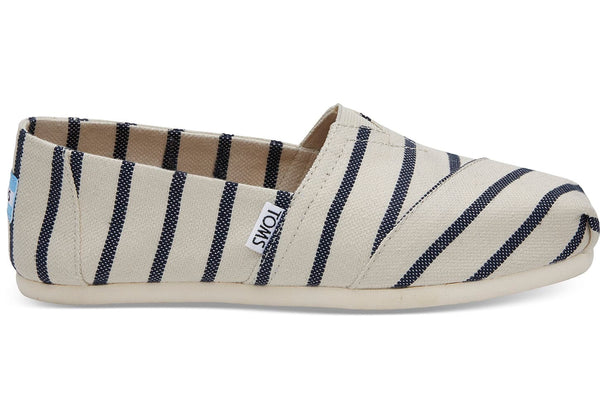 TOMS - Women's Classics Venice Collection White Navy Riviera Stripe Slip-Ons