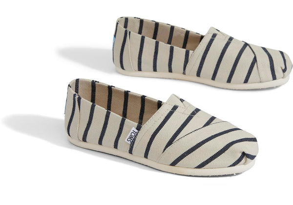 TOMS Women's Classics Venice Collection White Navy Riviera Stripe Slip-Ons