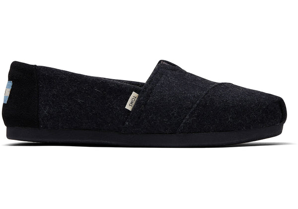 TOMS - Women's Classics Ortholite Black Felt Faux Shearling Slip-Ons