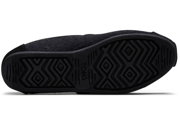 TOMS Women's Classics Ortholite Black Felt Faux Shearling Slip-Ons