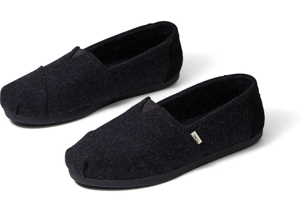TOMS Women's Classics Ortholite Black Felt Faux Shearling Slip-Ons