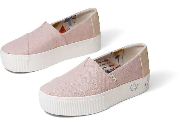 TOMS Women's Boardwalk Classics Venice Collection Ballet Pink Platform Slip-Ons