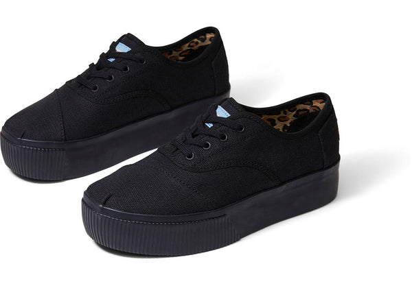 TOMS Women's Cordones Venice Collection Boardwalk Black Leopard Canvas Platform Sneakers
