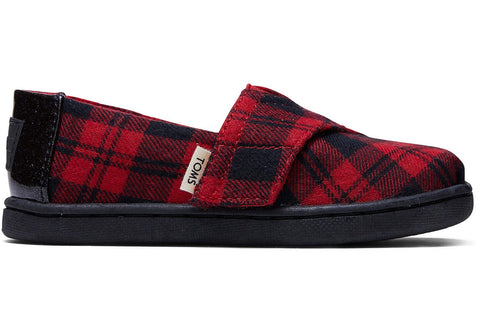 TOMS - Tiny Classics Red Buffalo Plaid Slip-Ons