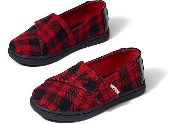 TOMS Tiny Classics Red Buffalo Plaid Slip-Ons