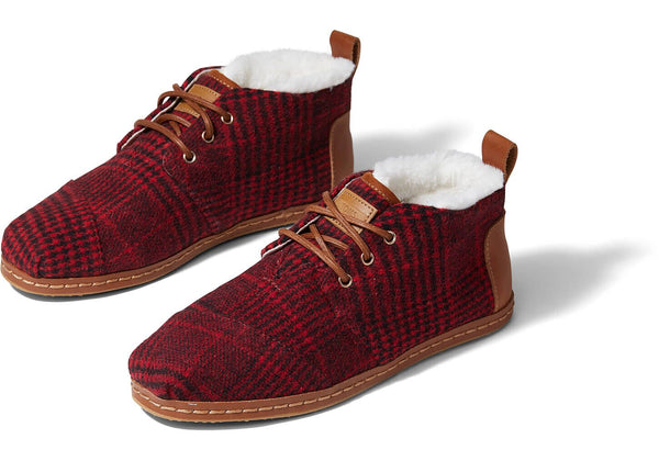 TOMS Women's Classics Red Plaid Felt Leather Wrap Boots