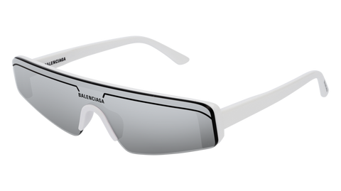 Balenciaga - BB0003S White Sunglasses / Silver Mirror Lenses