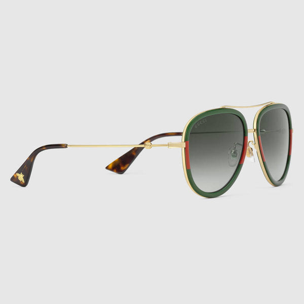 Gucci GG0062S Endura Gold/Green Red Sunglasses, Green Lenses