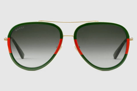 Gucci GG0062S Endura Gold/Green Red Sunglasses, Green Lenses