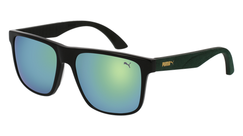 Puma - PU0104S Black + Green Sunglasses / Green Lenses