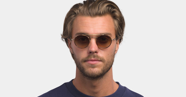 Garrett Leight - Penmar Matte Gold Marigold Tortoise Clip-On Shield / Blue Gradient Lenses