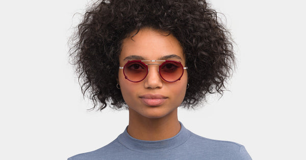 Garrett Leight - Penmar Matte Gold Marigold Tortoise Clip-On Shield / Blue Gradient Lenses