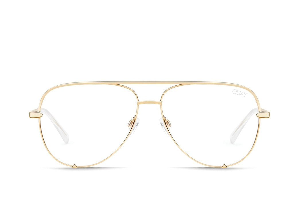Quay High Key Mini Gold Eyeglasses / Clear Blue Light Lenses