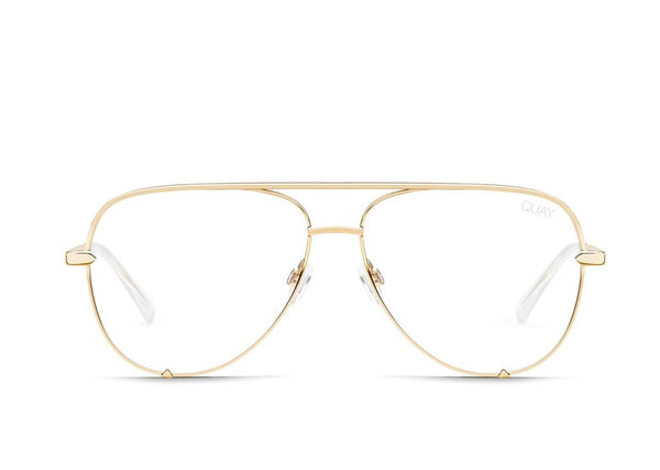 Quay High Key Mini Gold Eyeglasses / Clear Blue Light Lenses