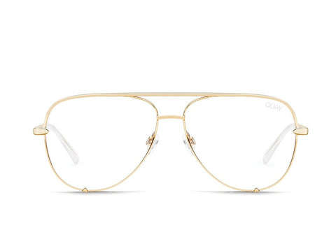 Quay High Key Mini Gold Eyeglasses / Clear Blue Light Lenses