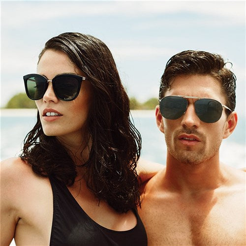 Le Specs - Caliente Black + Gold Sunglasses / Khaki  Lenses