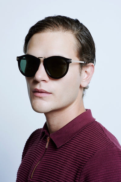 Karen Walker - Harvest Regular Fit Black Gold Sunglasses / Gradient Green Lenses