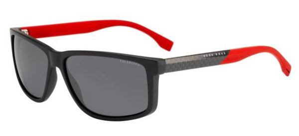 BOSS by Hugo Boss - 0833 S Gray Carbon Red Sunglasses / Smoke Polarized Lenses