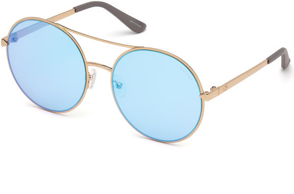 Guess - GU7559 Shiny Rose Gold Sunglasses / Blu Mirror Lenses